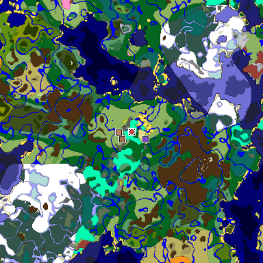 Predicted biome map of Java 26.3 seed 14521444157944089 around estimated spawn