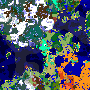 Predicted biome map of Java 26.3 seed 5492268122537005587 around estimated spawn
