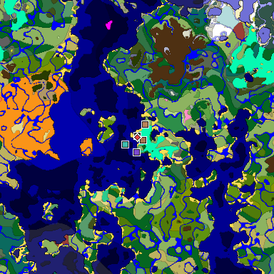 Predicted biome map of Java 26.3 seed -2055827233021566575 around estimated spawn
