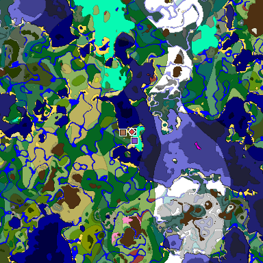 Predicted biome map of Java 26.3 seed -3084478020606592754 around estimated spawn