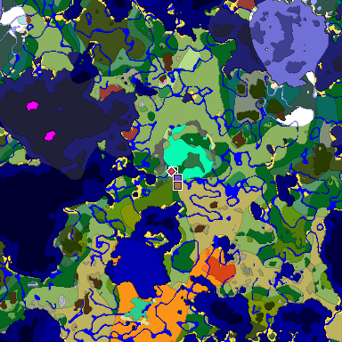 Predicted biome map of Java 26.3 seed -1298084909737738182 around estimated spawn