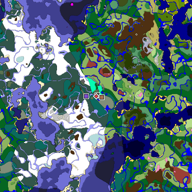 Predicted biome map of Java 26.3 seed 6360703282363345523 around estimated spawn