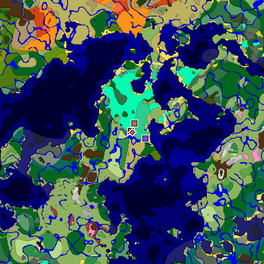 Predicted biome map of Java 26.3 seed 7542084542506457456 around estimated spawn
