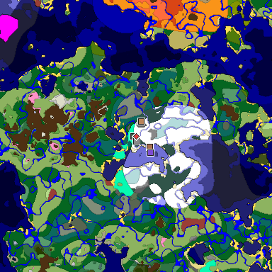 Predicted biome map of Java 26.3 seed -4392387320852890251 around estimated spawn