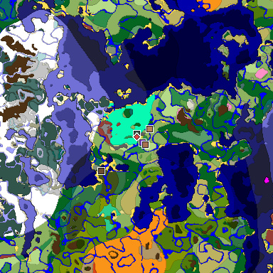 Predicted biome map of Java 26.3 seed -3233575797618222384 around estimated spawn