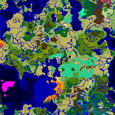 Predicted biome map of Java 26.3 seed -3781672054665287029 around estimated spawn