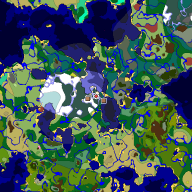 Predicted biome map of Java 26.3 seed -2258102300243139085 around estimated spawn
