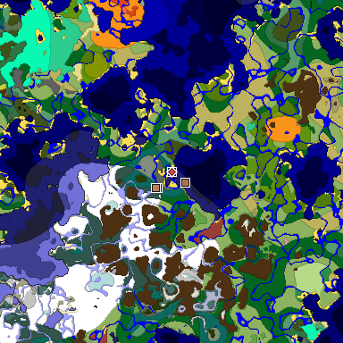 Predicted biome map of Java 26.3 seed -7376549590971292330 around estimated spawn