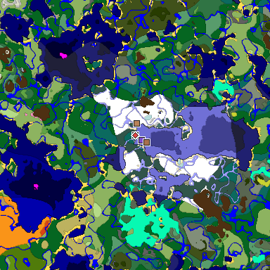 Predicted biome map of Java 26.3 seed 7671763301918469495 around estimated spawn