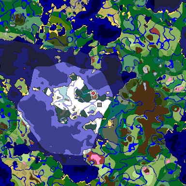 Predicted biome map of Java 26.3 seed 2246114604122186343 around estimated spawn