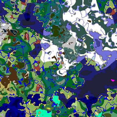 Predicted biome map of Java 26.3 seed 5864355380098600045 around estimated spawn