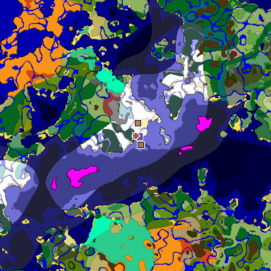 Predicted biome map of Java 26.3 seed 4856893794465959641 around estimated spawn