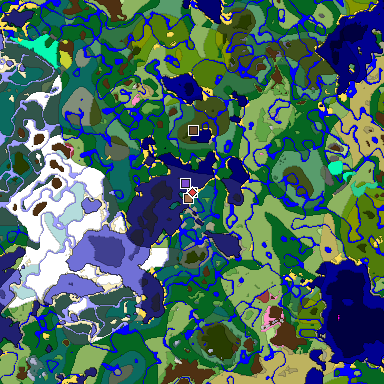 Predicted biome map of Java 26.3 seed -2395640712318619852 around estimated spawn
