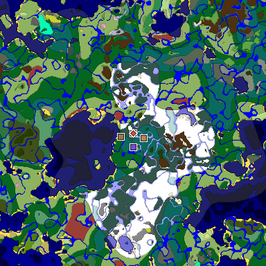 Predicted biome map of Java 26.3 seed -2488709283031441257 around estimated spawn