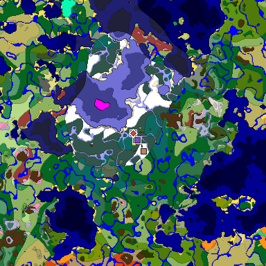 Predicted biome map of Java 26.3 seed 4166918553402434185 around estimated spawn