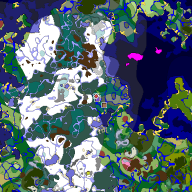 Predicted biome map of Java 26.3 seed 770951767051934459 around estimated spawn