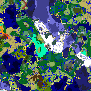 Predicted biome map of Java 26.3 seed -429406976889807878 around estimated spawn