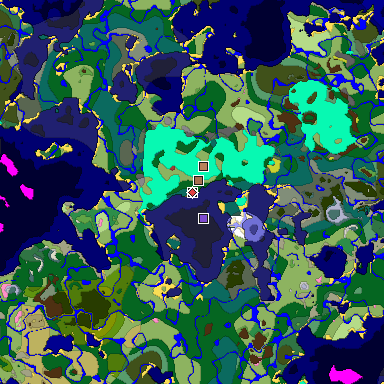 Predicted biome map of Java 26.3 seed -1592158146267634388 around estimated spawn