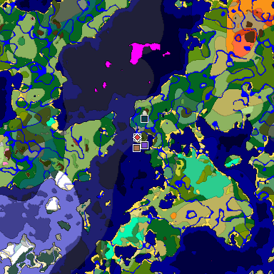 Predicted biome map of Java 26.3 seed -2332965853395486394 around estimated spawn