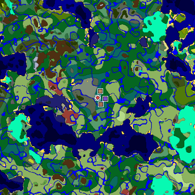 Predicted biome map of Java 26.3 seed 3121503223165649403 around estimated spawn