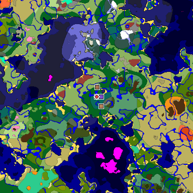Predicted biome map of Java 26.3 seed 8408228225756623677 around estimated spawn