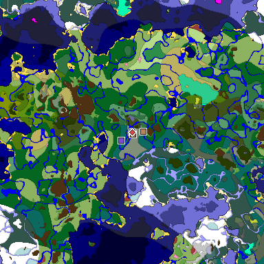 Predicted biome map of Java 26.3 seed -6807659609546565700 around estimated spawn