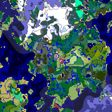 Predicted biome map of Java 26.3 seed -2746681955127938836 around estimated spawn