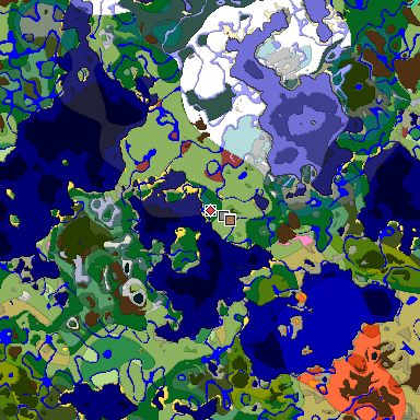 Predicted biome map of Java 26.3 seed -6277500030390255278 around estimated spawn