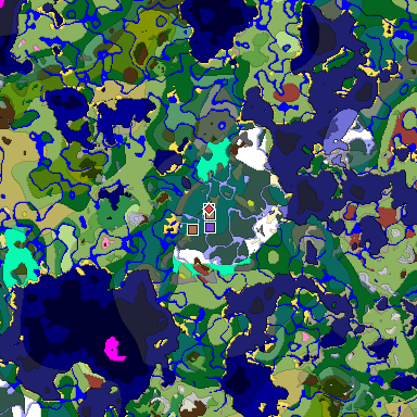 Predicted biome map of Java 26.3 seed -5927741483012830416 around estimated spawn