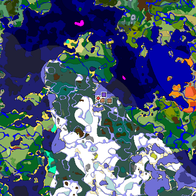 Predicted biome map of Java 26.3 seed -2114093314520985070 around estimated spawn
