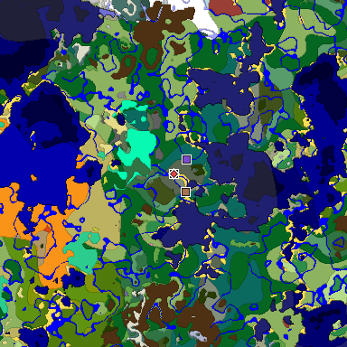 Predicted biome map of Java 26.3 seed -4075127360187225399 around estimated spawn
