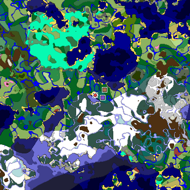 Predicted biome map of Java 26.3 seed -3854776837393621382 around estimated spawn