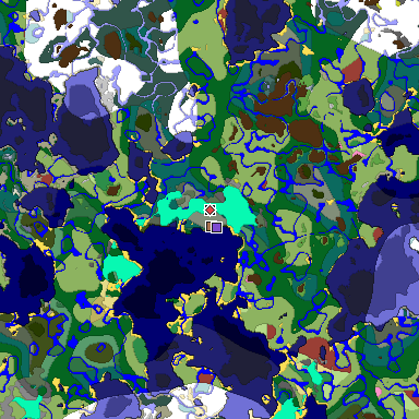 Predicted biome map of Java 26.3 seed -6423449923597612384 around estimated spawn