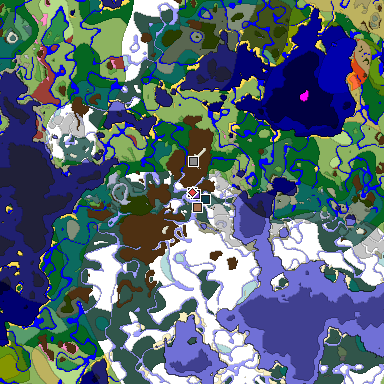 Predicted biome map of Java 26.3 seed -7910449637555731943 around estimated spawn