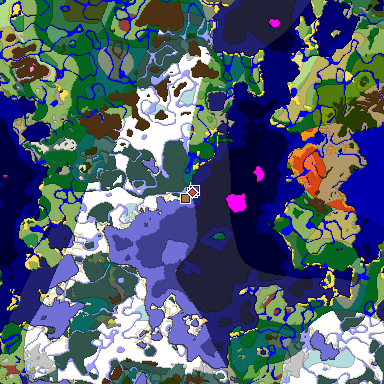 Predicted biome map of Java 26.3 seed -5094484228003134189 around estimated spawn