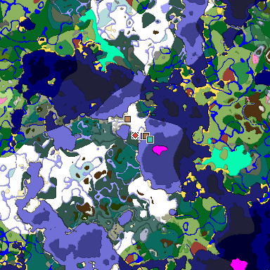 Predicted biome map of Java 26.3 seed -3465728178030890604 around estimated spawn