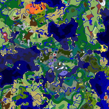 Predicted biome map of Java 26.3 seed -4264444386295169713 around estimated spawn