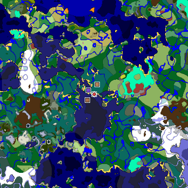 Predicted biome map of Java 26.3 seed -886470047207404676 around estimated spawn