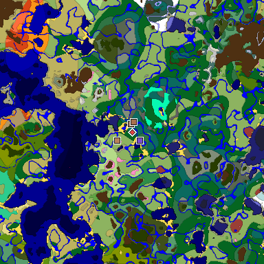 Predicted biome map of Java 26.3 seed -4545320340442311618 around estimated spawn