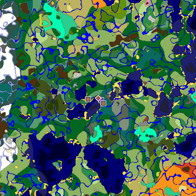 Predicted biome map of Java 26.3 seed 6077406615339360358 around estimated spawn