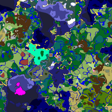 Predicted biome map of Java 26.3 seed -2287191739738623006 around estimated spawn