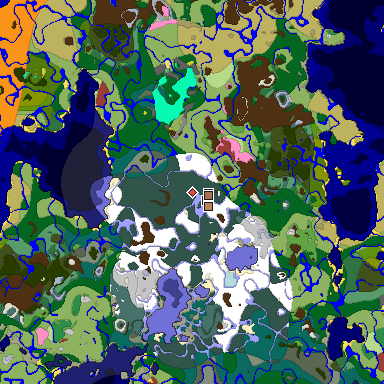 Predicted biome map of Java 26.3 seed 8672378220560693014 around estimated spawn