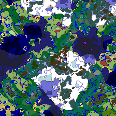 Predicted biome map of Java 26.3 seed -2840190428691584582 around estimated spawn