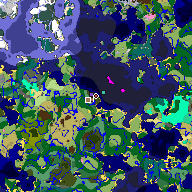 Predicted biome map of Java 26.3 seed 2585187834170605459 around estimated spawn
