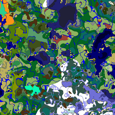 Predicted biome map of Java 26.3 seed -5348484653688369021 around estimated spawn