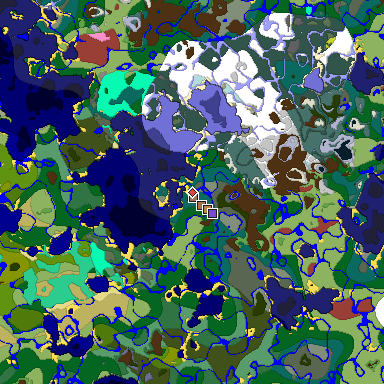 Predicted biome map of Java 26.3 seed -2297750477603568149 around estimated spawn