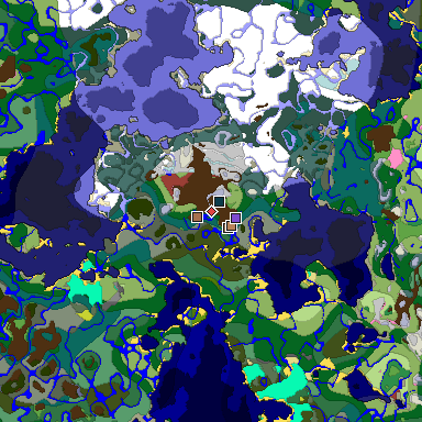 Predicted biome map of Java 26.3 seed -3284108217650217098 around estimated spawn