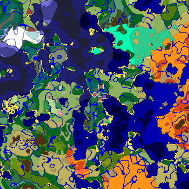 Predicted biome map of Java 26.3 seed -4764291077719641421 around estimated spawn