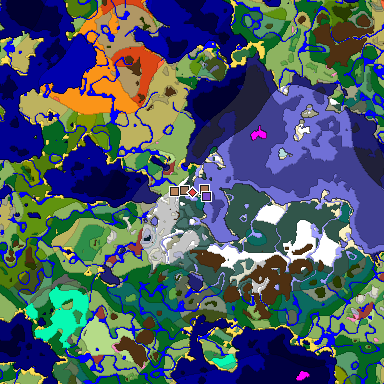 Predicted biome map of Java 26.3 seed 2023508743150733564 around estimated spawn