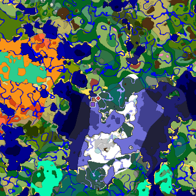 Predicted biome map of Java 26.3 seed -5798198932171040502 around estimated spawn